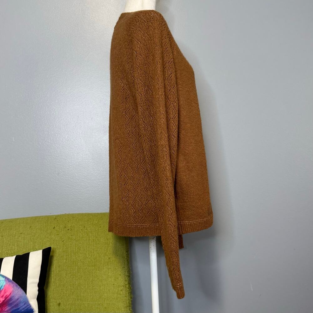 Kuhl Sonata Pointelle Brown Wool Pullover Crew Neck Sweater - Picture 3 of 6